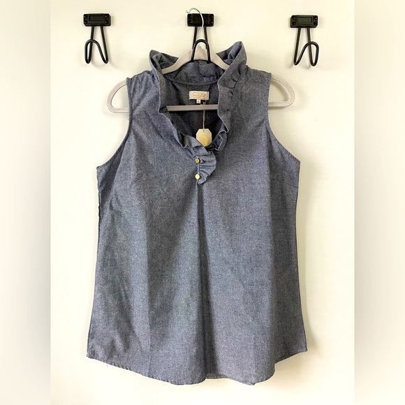 NWT Mud Pie, Large, Whitney Ruffle Collar Sleeveless Tunic, Gray Chambray - Picture 1 of 8